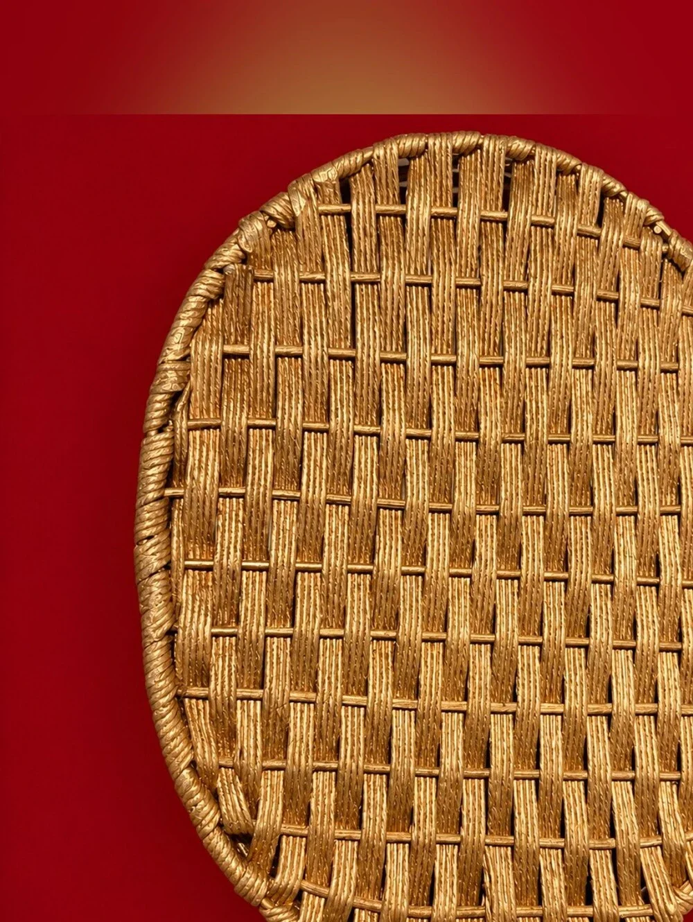 Vintage Style Gold Woven Basket Cherry Ivy Fruit Decorative Metal Handle Cottage